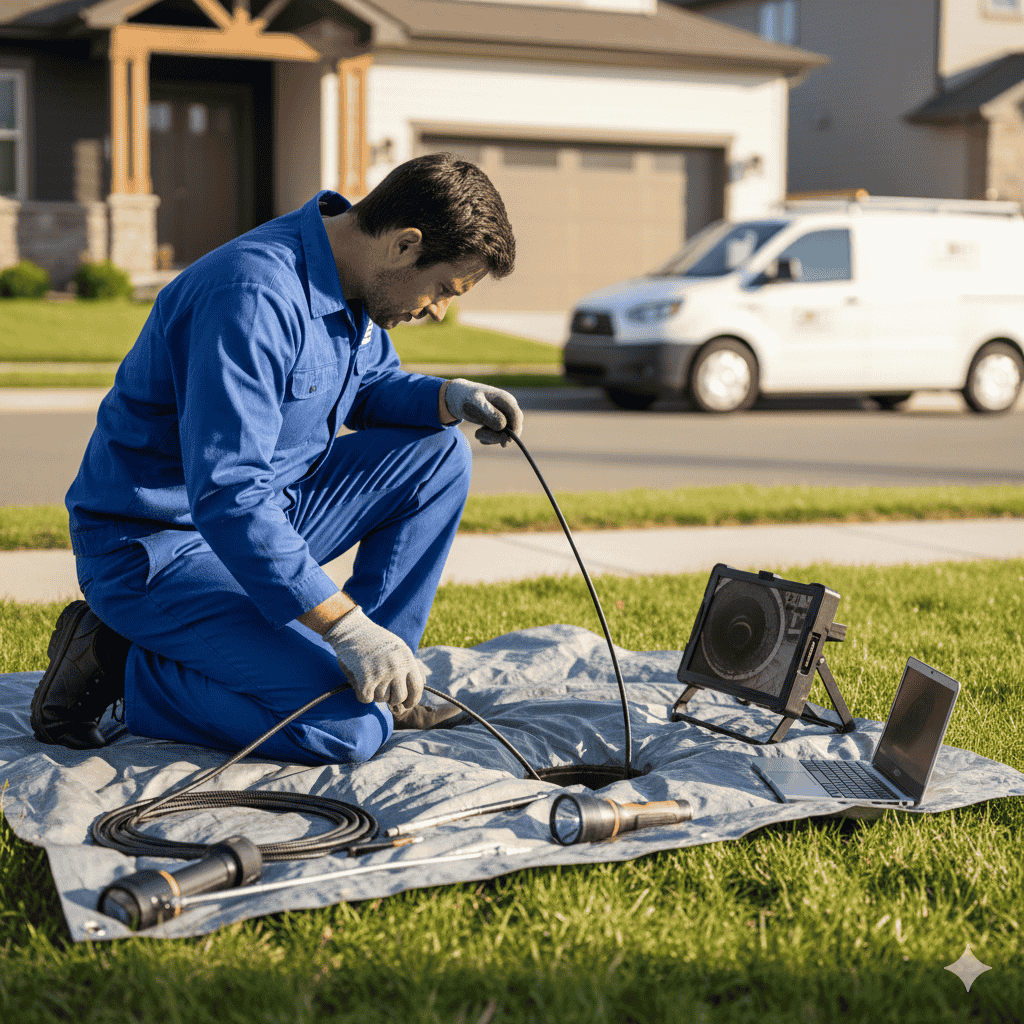 HD fiber-optic sewer camera providing real-time video inspection of residential sewer line in Brighton